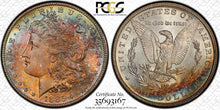 Load image into Gallery viewer, 1885-S Morgan Silver Dollar PCGS MS65 - Orange, Burgundy, Green & Blue Toning