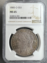 Load image into Gallery viewer, 1885-O Morgan Silver Dollar NGC MS65 - Blue, Russet, Golden & Green Toning