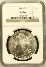 Load image into Gallery viewer, 1882-S Morgan Silver Dollar NGC MS66 Frosty, Blast White Obv & Blueberry Reverse