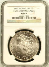 Load image into Gallery viewer, 1891-CC $1 Morgan Silver Dollar NGC MS63 Spitting Eagle - Frosty Blast White Gem