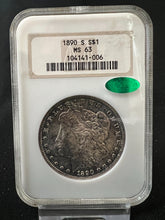 Load image into Gallery viewer, 1890-S $1 Morgan Silver Dollar NGC MS63 - Frosty and Peripheral Toned Gem (CAC)