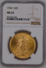 Load image into Gallery viewer, 1924 $20 Gold Saint Gaudens Double Eagle NGC MS65   --  Rich Vibrant Coin