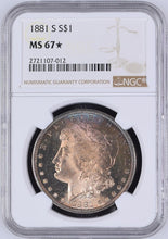 Load image into Gallery viewer, 1881-S Morgan Silver Dollar NGC MS67 - - Beautiful Blue and Golden Toning