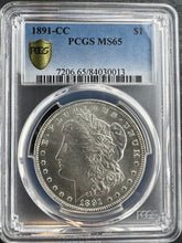 Load image into Gallery viewer, 1891-CC Morgan Silver Dollar PCGS MS65 - - Blast White & Frosty Devices