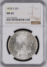 Load image into Gallery viewer, 1878-S $1 Morgan Silver Dollar NGC MS65 - Frosty Blast White Gem