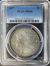 Load image into Gallery viewer, 1897-P Morgan Silver Dollar PCGS MS65 -- White Obverse w/ Light Rim Toning