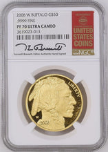Load image into Gallery viewer, 2008 W Gold $50 Proof Buffalo Ken Bressett Signed Label NGC PF70 -Only 26 In POP
