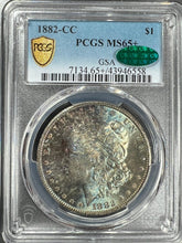 Load image into Gallery viewer, 1882-CC Morgan Silver Dollar PCGS MS65+ (CAC) - - Variegated Turquoise & Golden