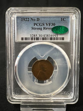 Load image into Gallery viewer, 1922 No D Lincoln Wheat Cent -- PCGS VF30 Strong Reverse (CAC) Tough Coin