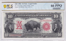 Load image into Gallery viewer, 1901 $10 Legal Tender Bison MULE Note FR 121m  PCGS Banknote - GEM UNC 66PPQ