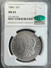 Load image into Gallery viewer, 1886-P Morgan Silver Dollar NGC MS65 CAC - - Blast White Satin Coin