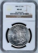 Load image into Gallery viewer, 1884-CC $1 Morgan Silver Dollar NGC MS62 -- Blast White