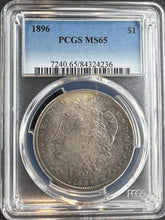 Load image into Gallery viewer, 1896-P Morgan Silver Dollar PCGS MS65 - - Unusual Burgundy Toning