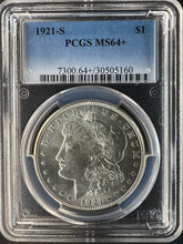 Load image into Gallery viewer, 1921-S Morgan Silver Dollar PCGS MS64+ - - Lustrous and Blast White