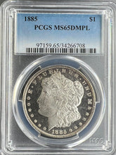 Load image into Gallery viewer, 1885-P Morgan Silver Dollar PCGS MS65 DMPL (DPL) -- Black & White & Deep Mirrors