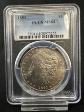 Load image into Gallery viewer, 1891-P $1 Morgan Silver Dollar PCGS MS64 Frosty w/ Light Peripheral Reverse Tone