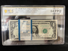 Load image into Gallery viewer, 1963 $1 Federal Reserve BARR Notes PCGS Slabbed 100 Consecutive Count Stack MS64