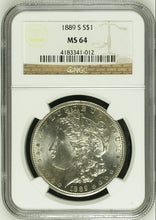 Load image into Gallery viewer, 1889-S $1 Morgan Silver Dollar NGC MS64 - Blast White & Rarely Offered