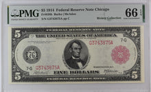 Load image into Gallery viewer, 1914 $5  Federal Reserve Note Chicago FR 838b - PMG 66 EPQ -- Only 1 Finer!