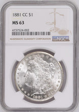 Load image into Gallery viewer, 1881-CC $1 Morgan Silver Dollar NGC MS63 -- Frost Blast White MS63
