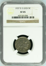 Load image into Gallery viewer, 1937-D 5¢ Buffalo Nickel 3 Legs -- NGC XF45