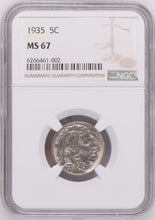 Load image into Gallery viewer, 1935 5¢ Buffalo Nickel NGC MS67 -- Superb Blast White Lustrous Gem