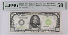 Load image into Gallery viewer, 1934 $1000 Federal Reserve Note New York FR 2211-B PMG 50 Beautiful Note