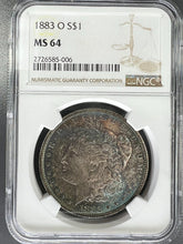 Load image into Gallery viewer, 1883-O Morgan Silver Dollar NGC MS64 - - Sea Green, Blue and Golden Toned