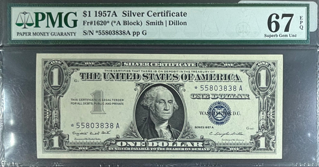 1957A $1 Silver Certificate Fr#1620* Star Note 🌟 -- PMG 67 Superb Gem UNC EPQ