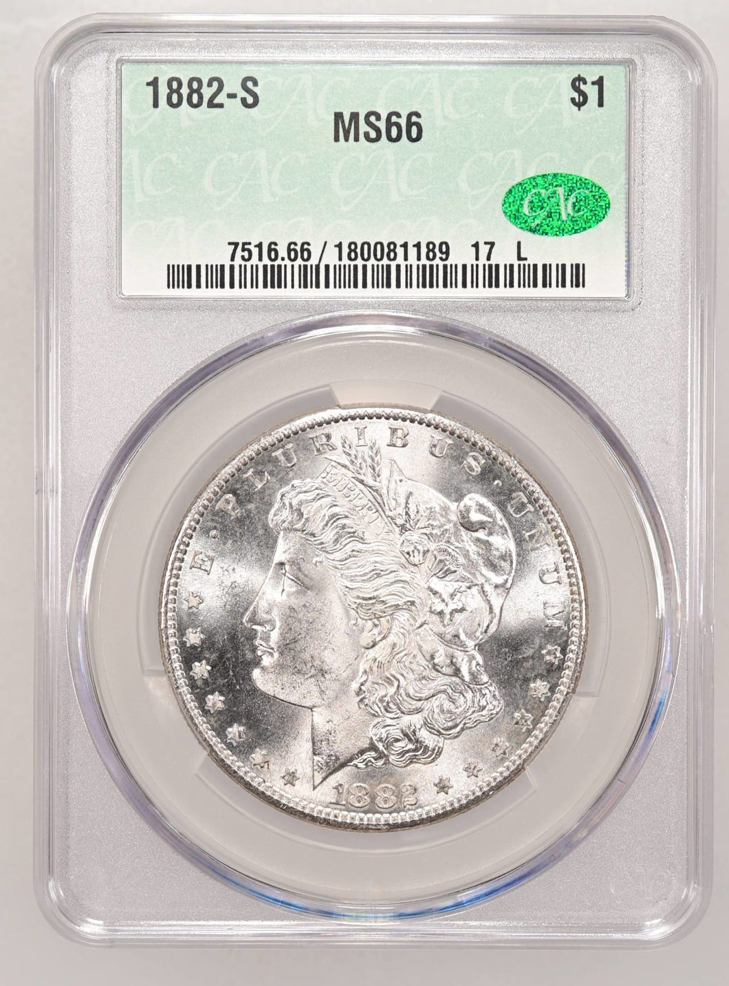 1882-S $1 Morgan Dollar CACG MS66 -- Wonderful Blast White Gem w/ Nice Strike