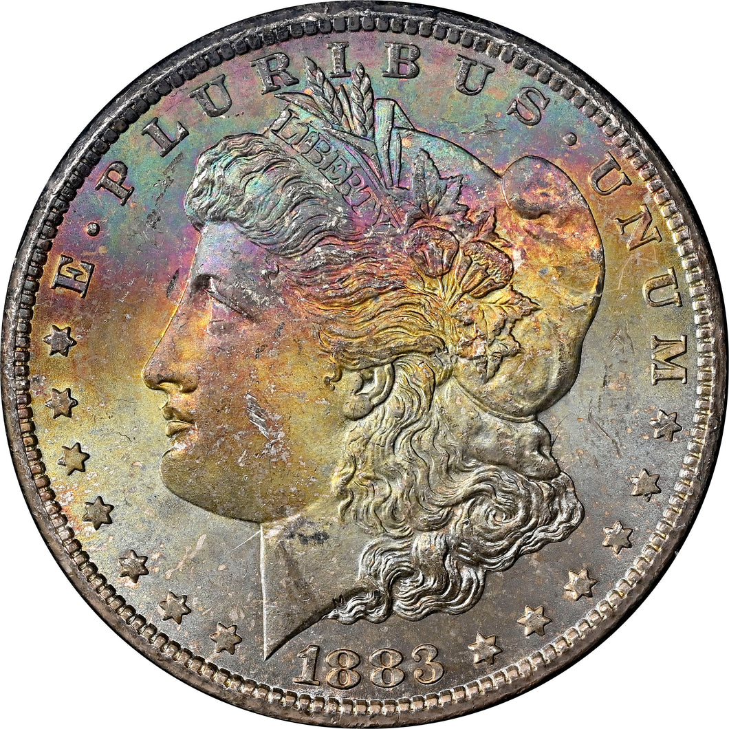 1883-CC $1 GSA Morgan Silver Dollar NGC MS64* - Sunset Pastel Tone w/ Box & COA
