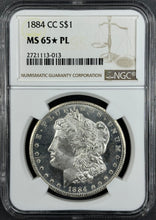 Load image into Gallery viewer, 1884-CC $1 Morgan Dollar NGC MS65 PL Star 🌟 Outstanding Flashy White Frosty Gem
