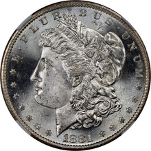 Load image into Gallery viewer, 1881-S $1 Morgan Dollar NGC MS67 Flashy Blast White Lustrous Gem w/ Clean Cheek
