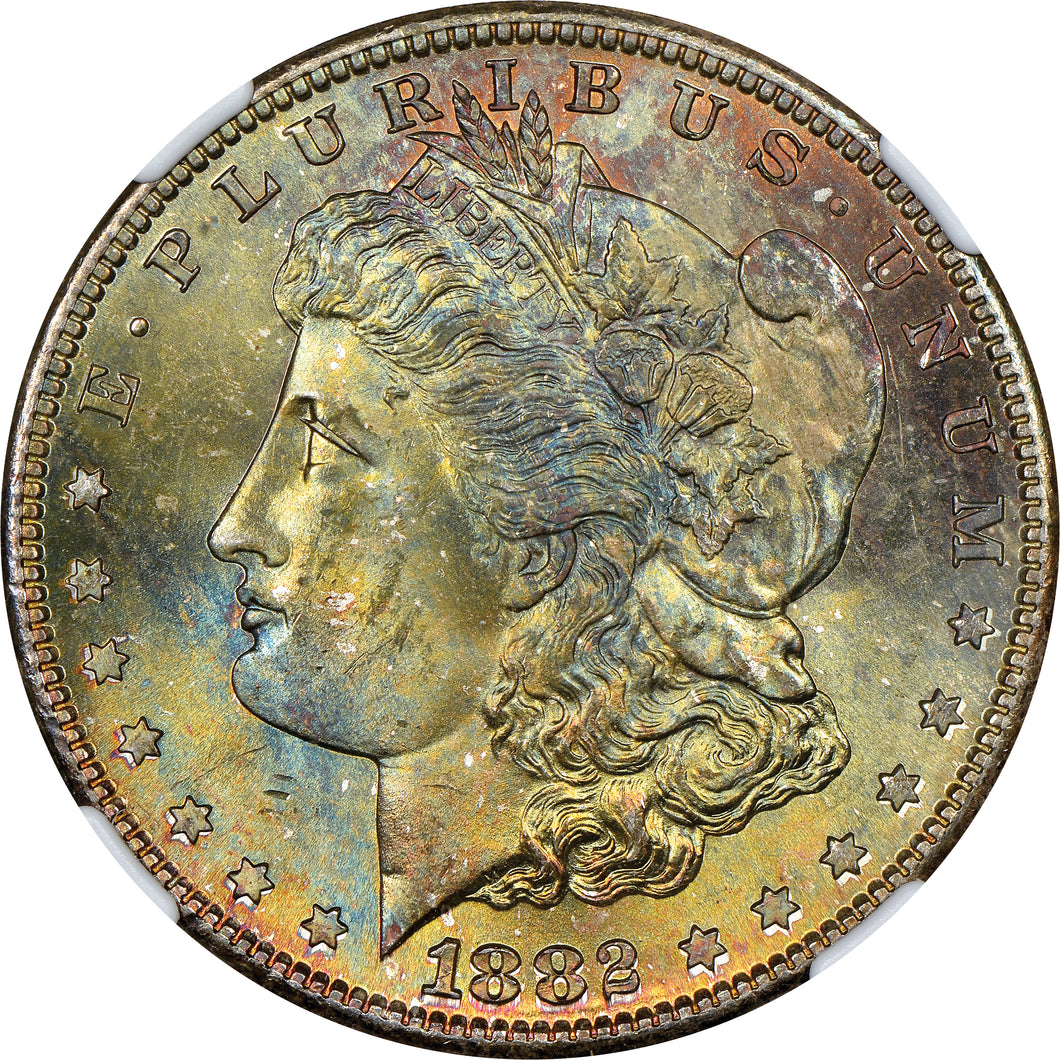 1882-S $1 Morgan Dollar NGC MS66 Breathtaking Gold, Russet, Sea Green & Blue Gem