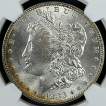 Load image into Gallery viewer, 1883-P $1 Morgan NGC MS65 -- Blast White Gem w/ Light Golden Peripheral Toning
