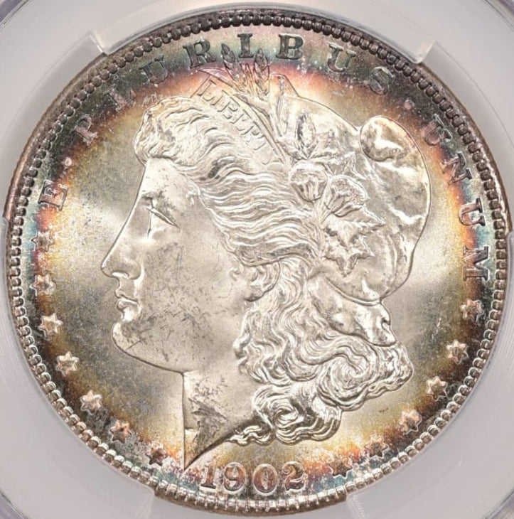 1902-O $1 Morgan Dollar CACG MS65 Gold, Sea Green & Russet Peripheral Toned Gem