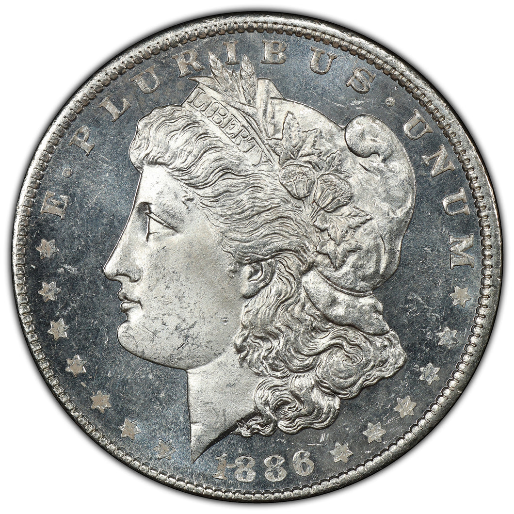 1886-P $1 Morgan Dollar PCGS MS65 DMPL -- White Frosty Cameo Gem w/ Deep Mirrors