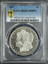 Load image into Gallery viewer, 1897-P $1 Morgan Dollar PCGS MS65+ DMPL Spectacular Blast White Frosty Cameo Gem
