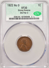 Load image into Gallery viewer, 1922 No D Lincoln Wheat Cent CACG VF30 Strong Reverse - Nice Even Rich Brown
