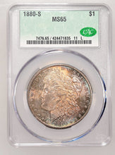 Load image into Gallery viewer, 1880-S $1 Morgan Dollar CACG MS65 -- Golden Orange, Blue &amp; Russet Toned Gem
