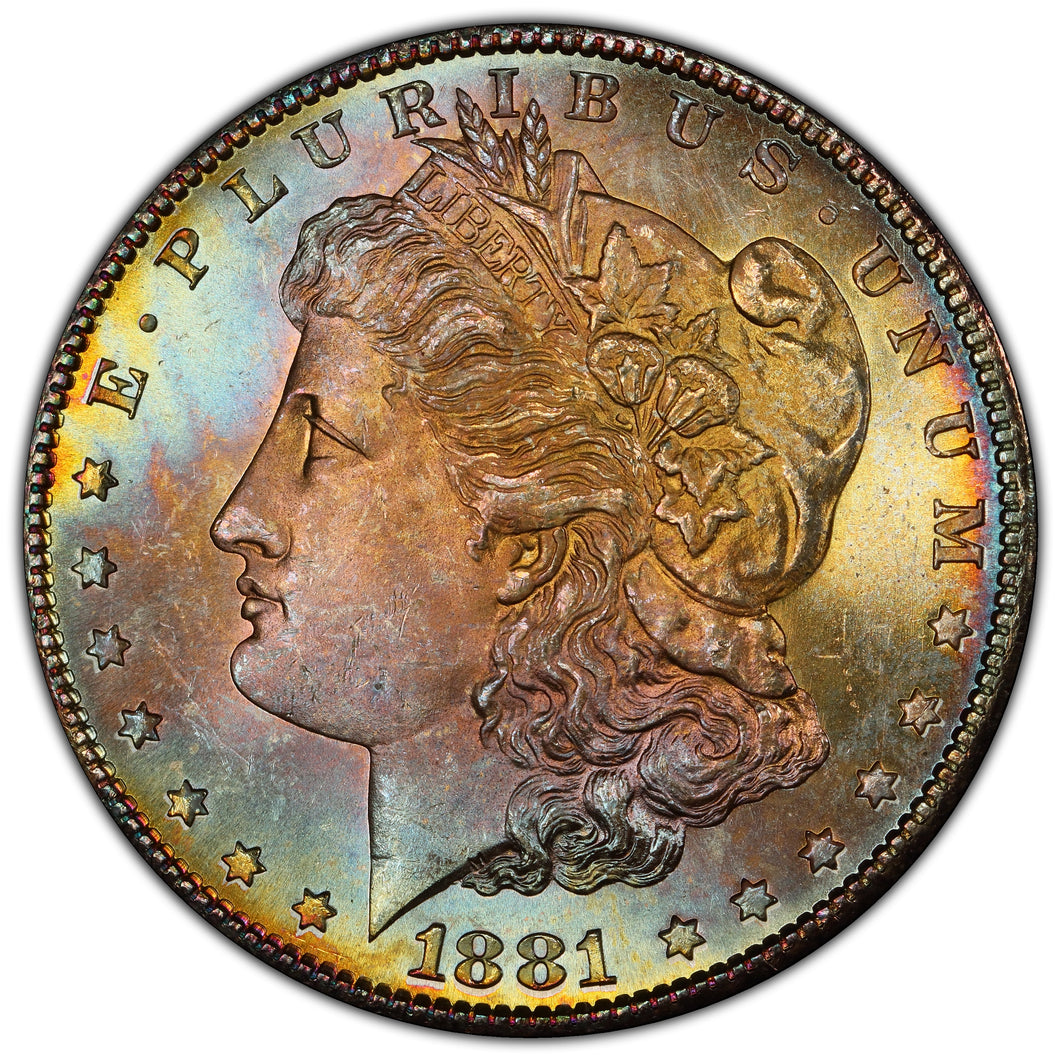 1881-S $1 Morgan Dollar PCGS MS64+ - Breathtaking Bright Lustrous Rainbow Toned