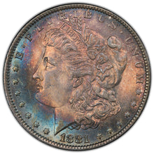 Load image into Gallery viewer, 1881-O $1 Morgan Dollar PCGS MS65 -- Spectacular Bright Blue &amp; Russet Toning

