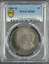 Load image into Gallery viewer, 1881-O $1 Morgan Dollar PCGS MS65 -- Spectacular Bright Blue &amp; Russet Toning
