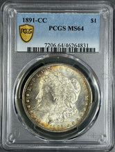 Load image into Gallery viewer, 1891-CC $1 Morgan Dollar PCGS MS64 -- Fantastic Orange &amp; Blue Peripheral Toning
