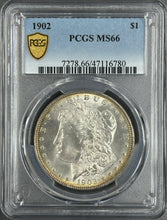 Load image into Gallery viewer, 1902-P $1 Morgan Dollar PCGS MS66 Wonderful Gem w/ Light Gold Peripheral Toning
