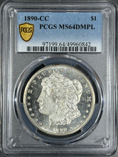 Load image into Gallery viewer, 1890-CC $1 Morgan Dollar PCGS MS64 DMPL Deep Mirror Frosty Blast White Cameo Gem
