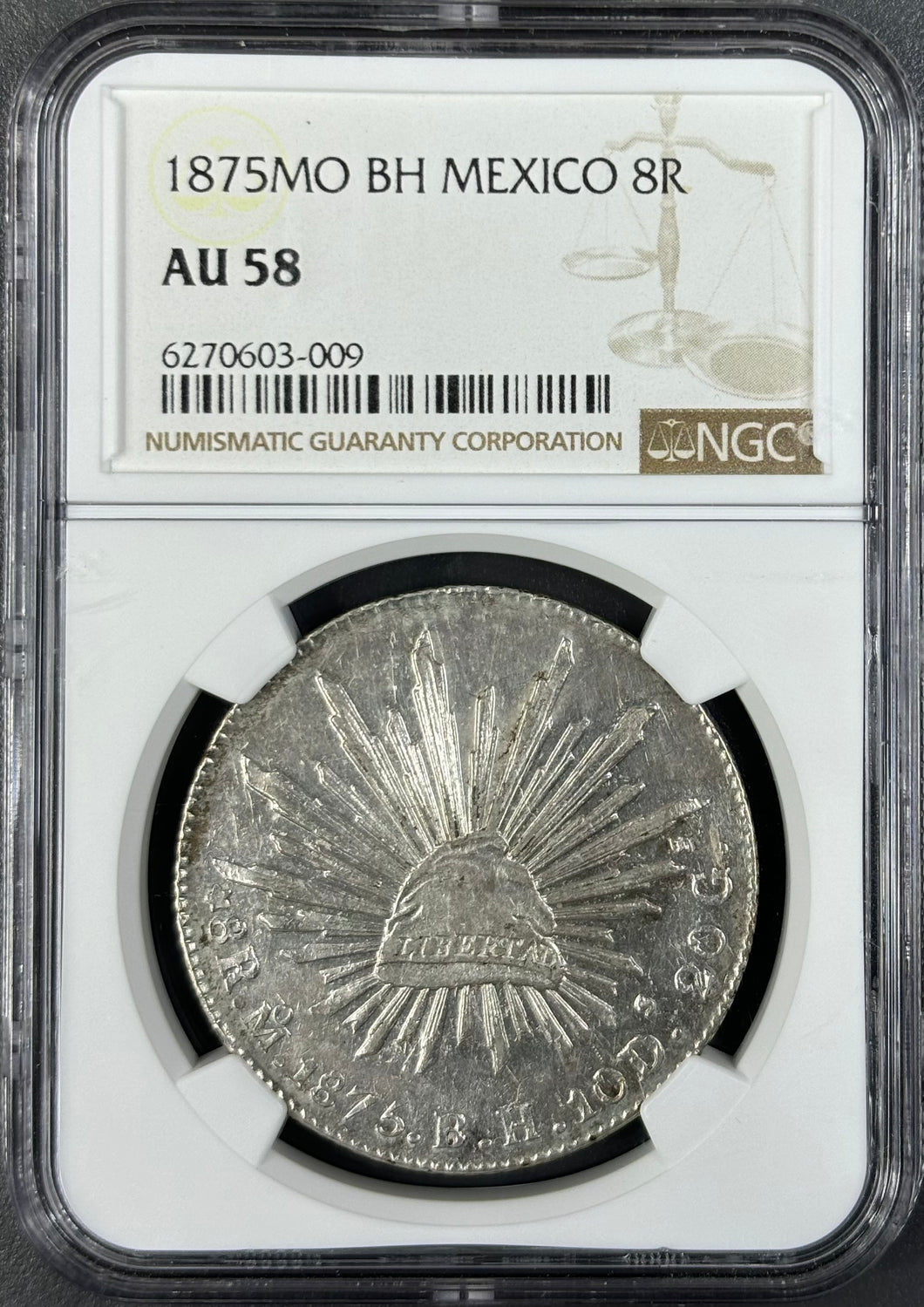 Mexico Republic 1875 Mo-BH 8 Reales NGC AU58 - Nice Bright Coin