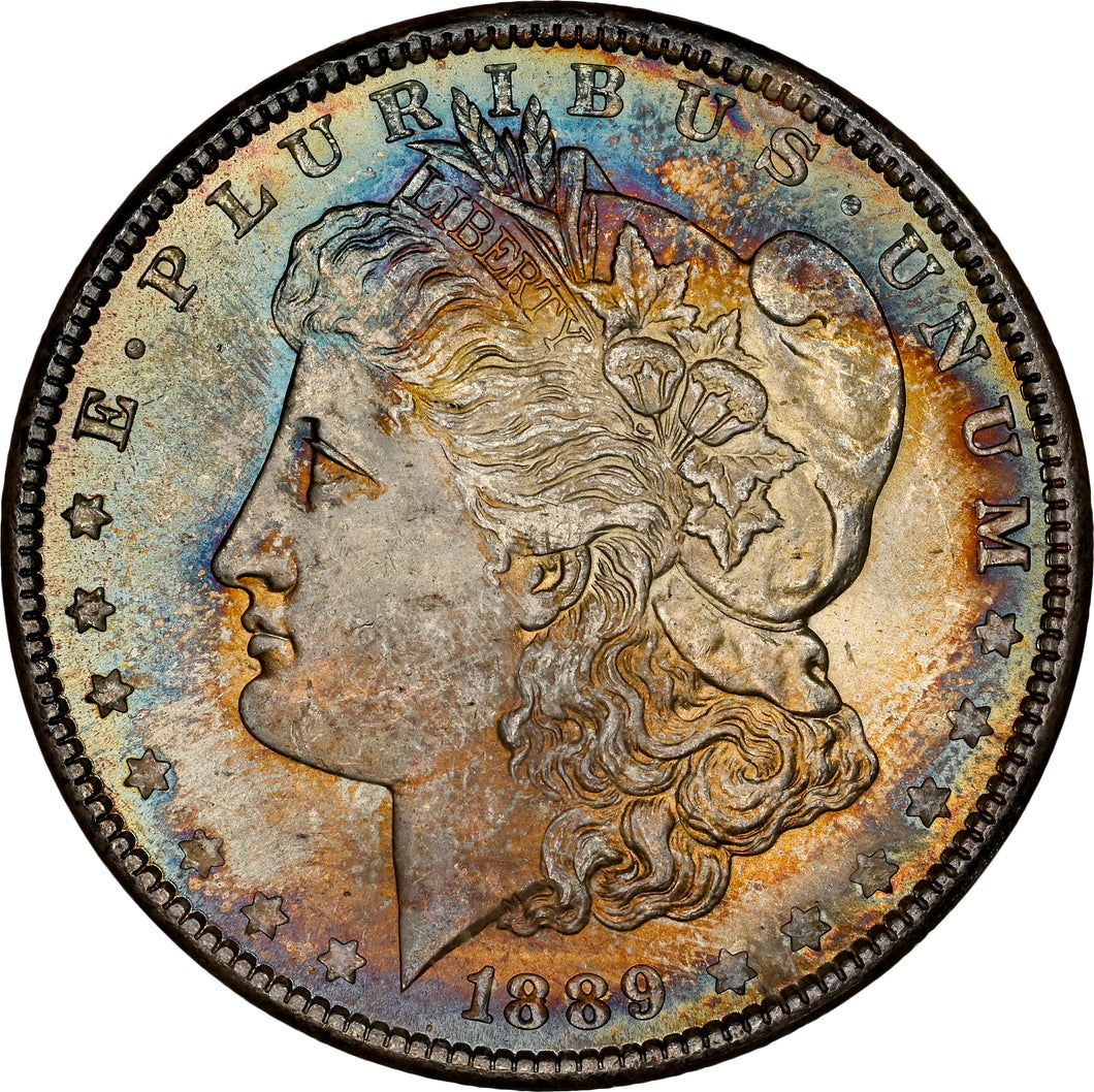 1889-P $1 Morgan Dollar NGC MS66+ -- Beautiful Blue, Orange & Russet Toned Gem