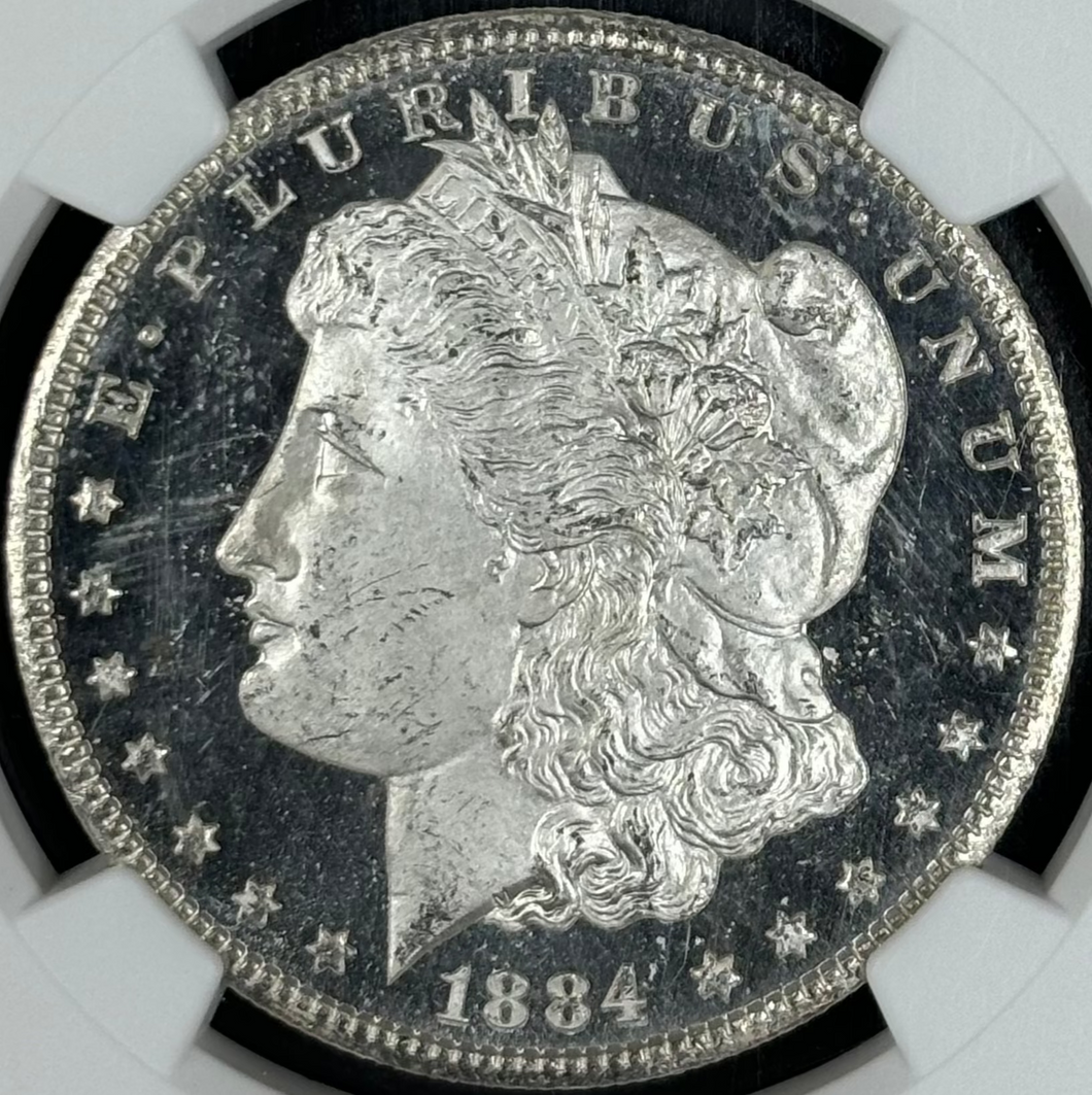 1884-CC $1 Morgan NGC MS66 DMPL Phenomenal Frosty Deep Mirror Black & White Gem