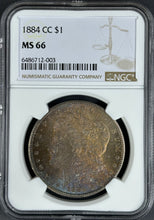 Load image into Gallery viewer, 1884-CC $1 Morgan Dollar NGC MS66 -- Beautiful Gold, Blue &amp; Russet Toning
